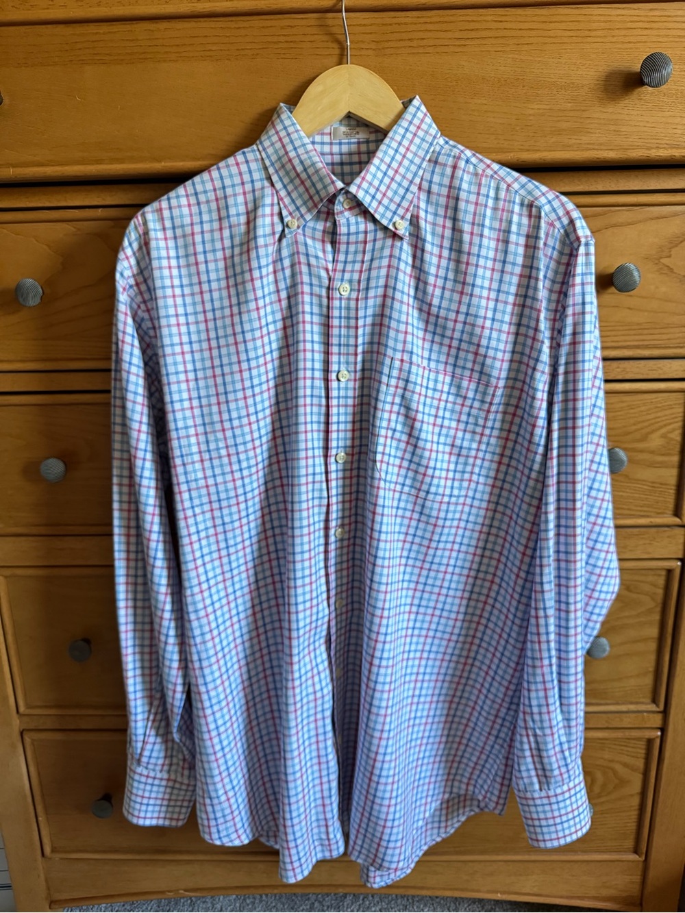 Peter Millar Long Sleeve Button Down Checkered Shirt Red & Blue Size L Cotton